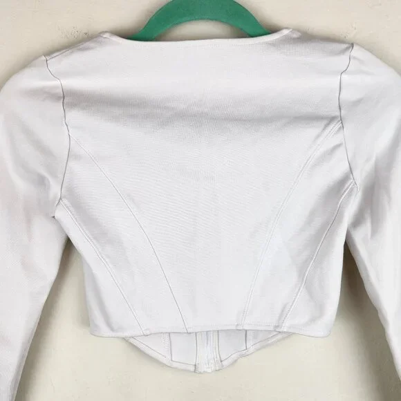 Aritzia Sunday Best Maverick Bustier Long Sleeve Zip Crop Top White sz XS - Picture 6 of 10